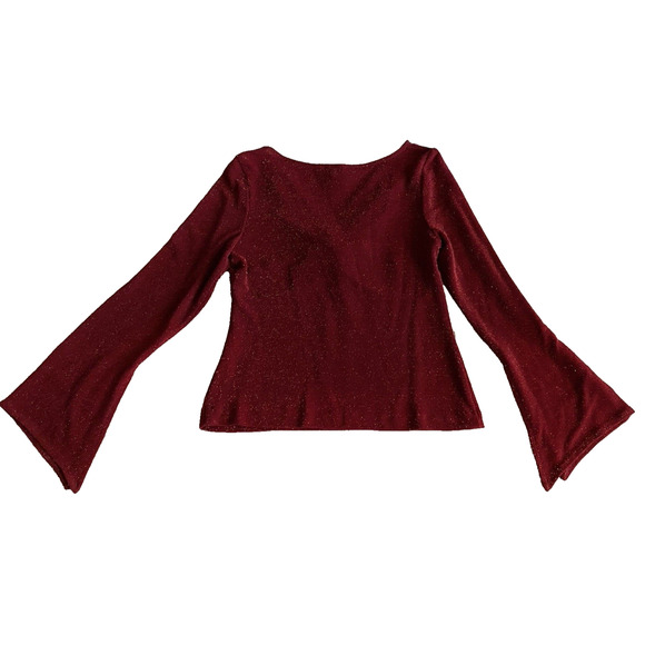Xscape Blouse Womens Medium Flared Sleeve Pullover Twist Knot Red Sparkle Top - Picture 2 of 15